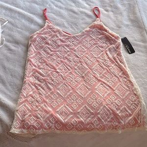 Coral and cream lace tank top